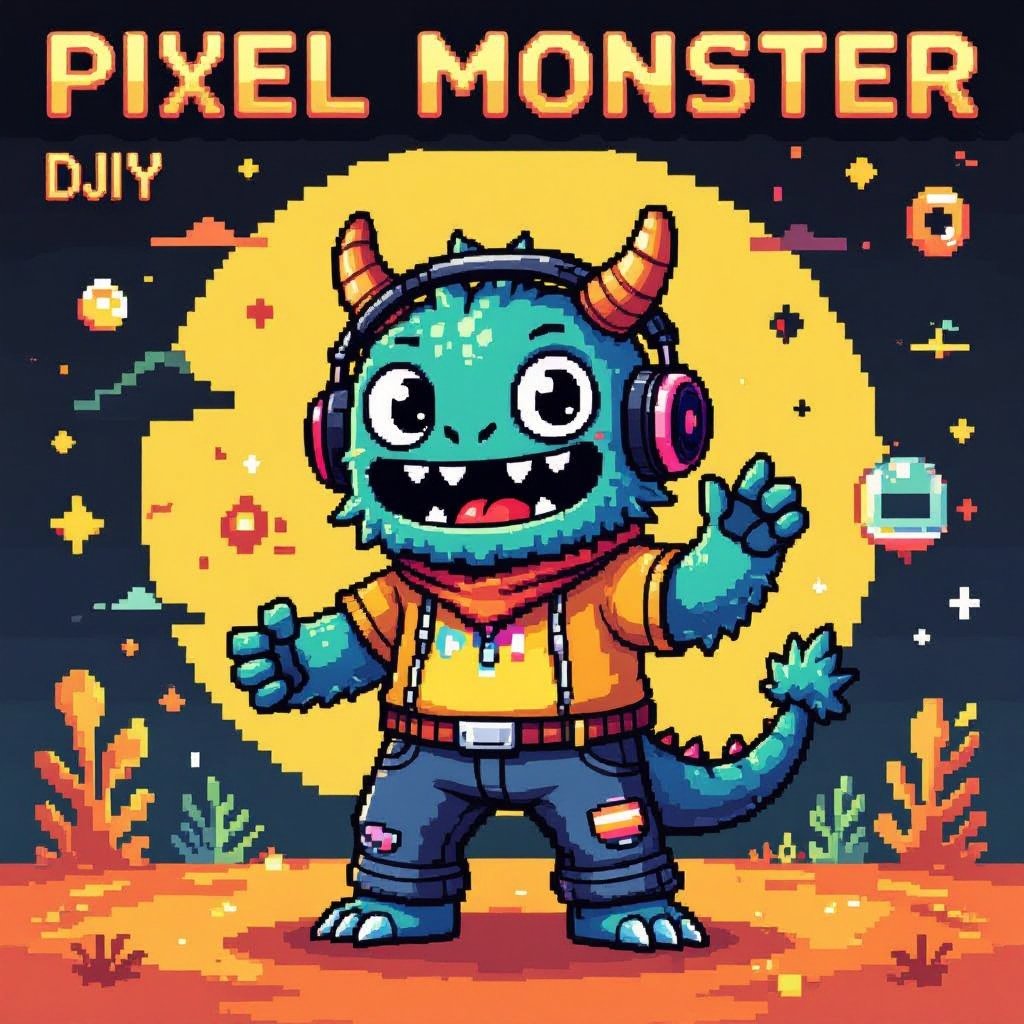 Create a funny looking monster dressed like a dj