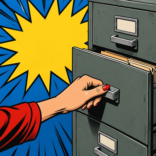 a person's hand pushing a file cabinet open