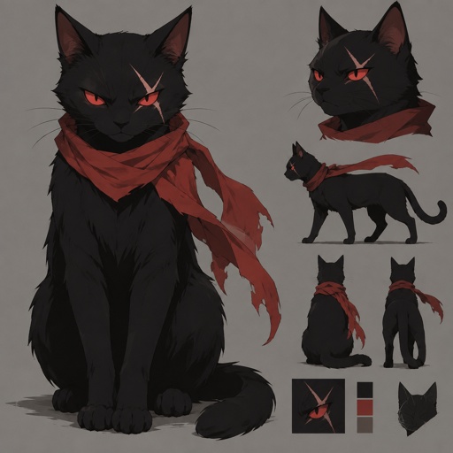 black cat red eyes special x scar red scarf