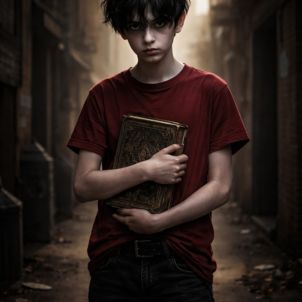 A boy who dark and moody type but miss understand he is evil and likes to wear red and black clothes and reads books
