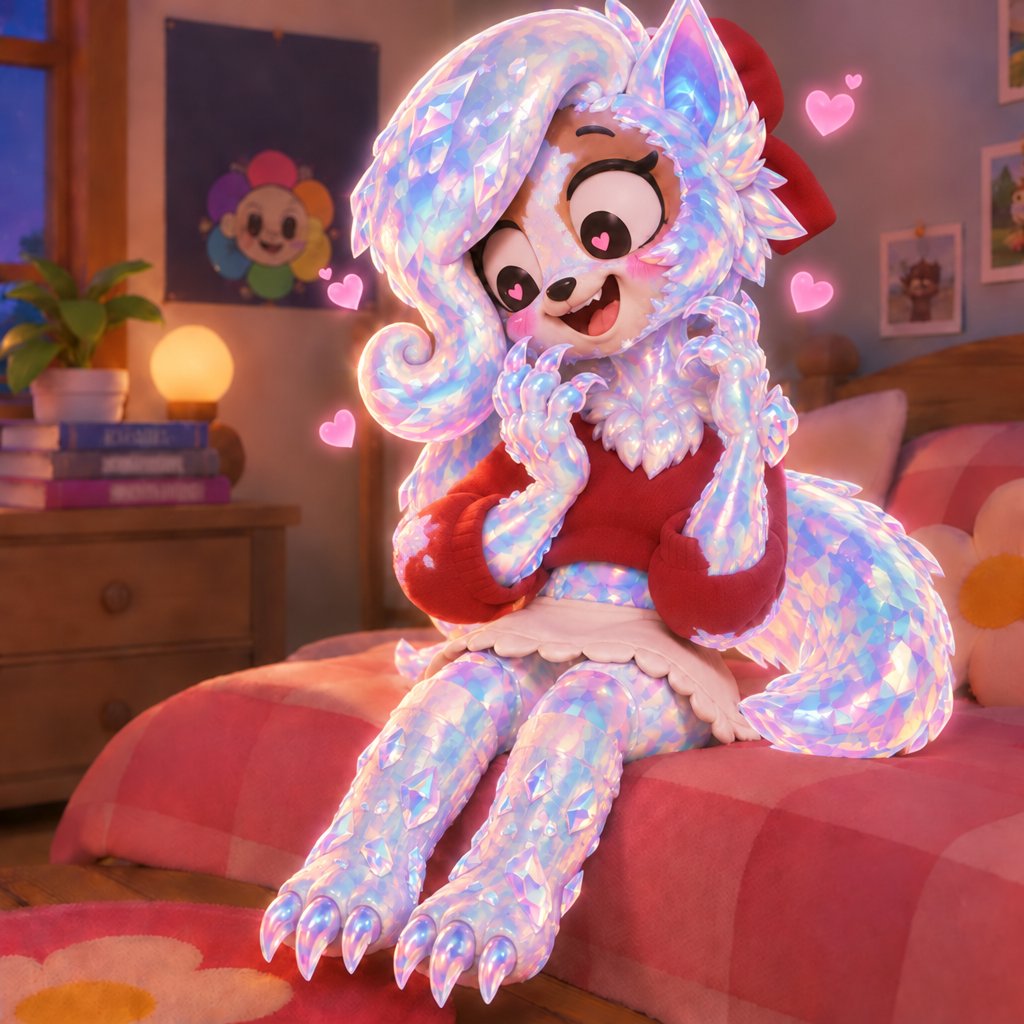 a stuffed animal sitting on top of a bed