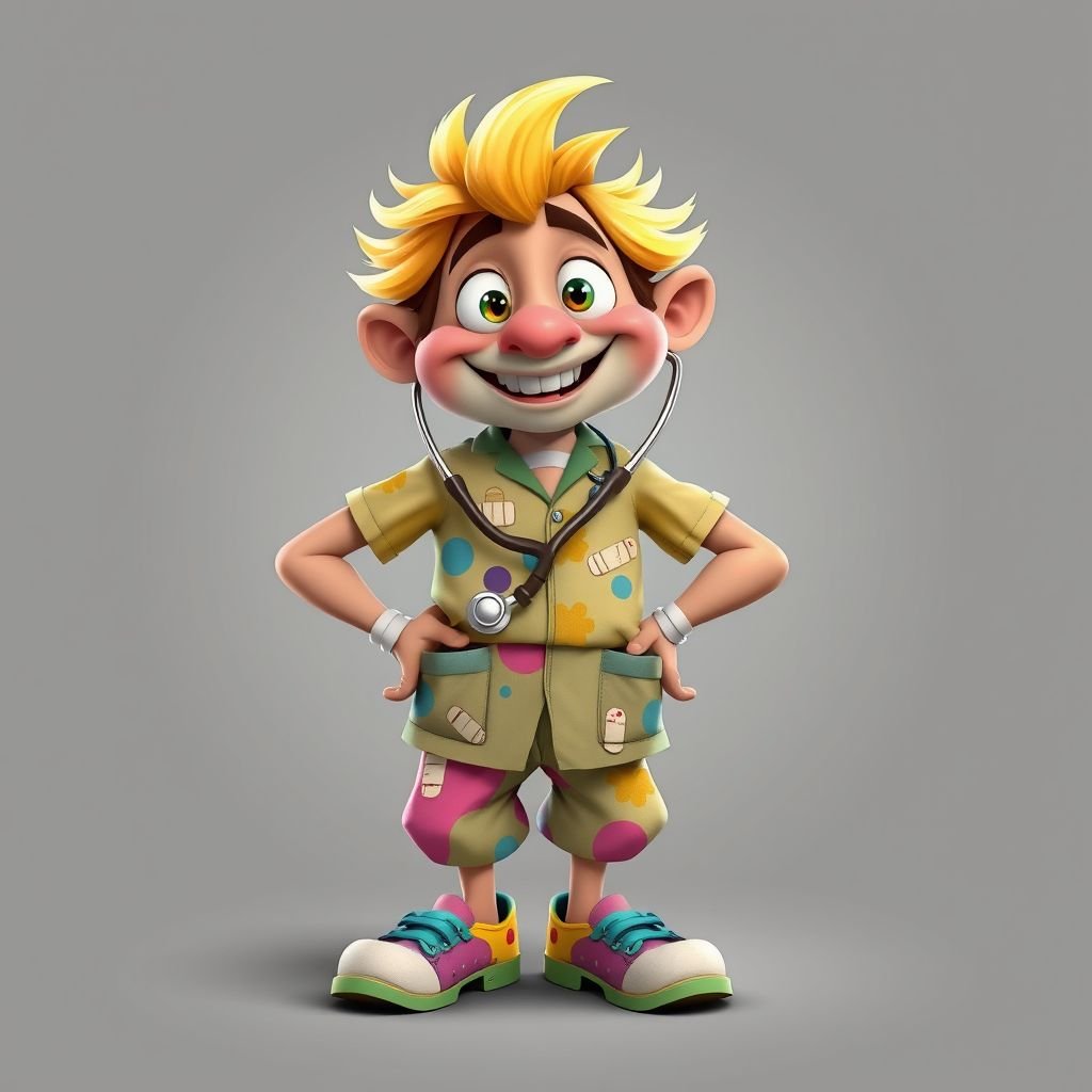 create a doctor, named doctor p Pom. Who is funny human looking from head to toe. And he always says immediately results to surgery for anything even small things. So please be sure to show his whole outfit head to toe.