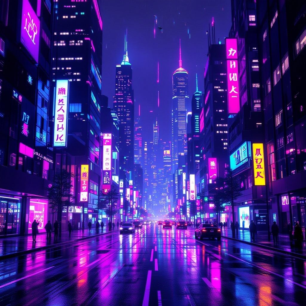 Middle of a Cyber neon city 