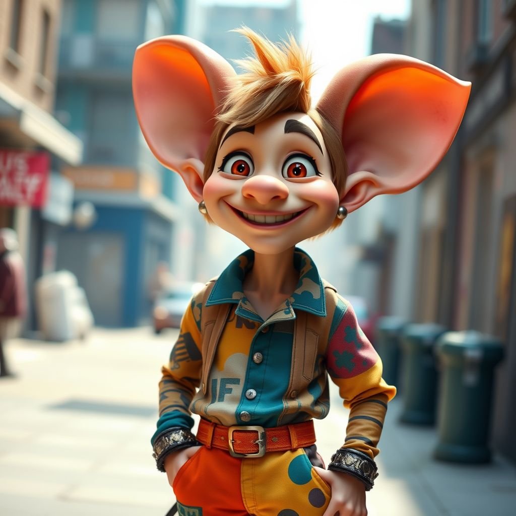 Create a funny guy who has big ears , show entire body head to toe 