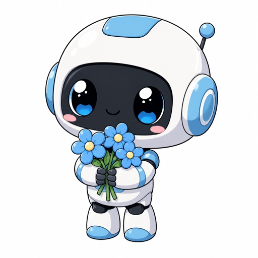 Roboter mit Blauen Blumen