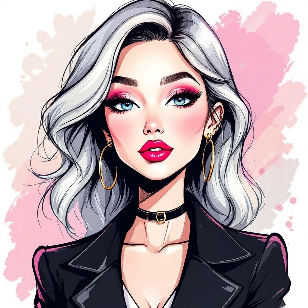 Create a character lady who has attitude but is funny looking but about fashion and loves lipgloss