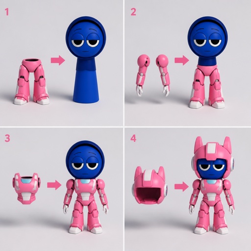 Pinki from Sprunki as Elita One merging her legs onto Jevin from Sprunki and then her arms and then her Body and lastly her head and helmet
