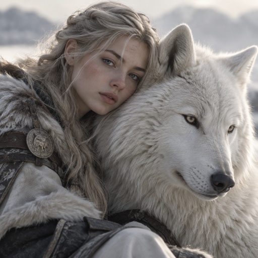 Mädchen mit Polar Wolf