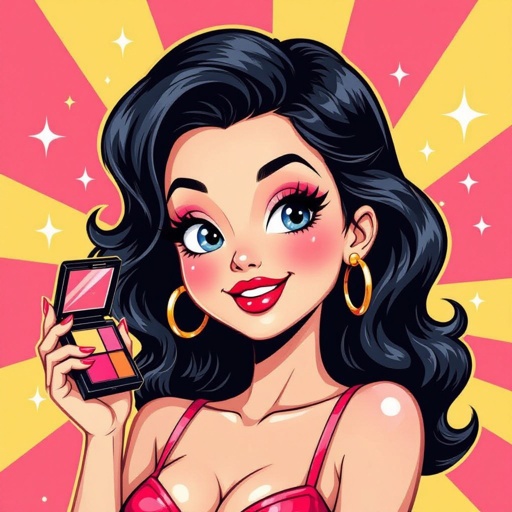 Create a character showing there whole body head to toe, a lady who loves beauty products