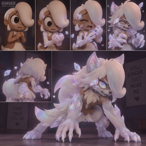 Ginger from Dandys world turning into a Opalite Werewolf 