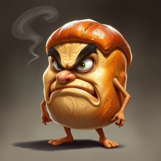 Make a chracter of a bread funny but looks mad named “true loaf”. Make him a bread row instead