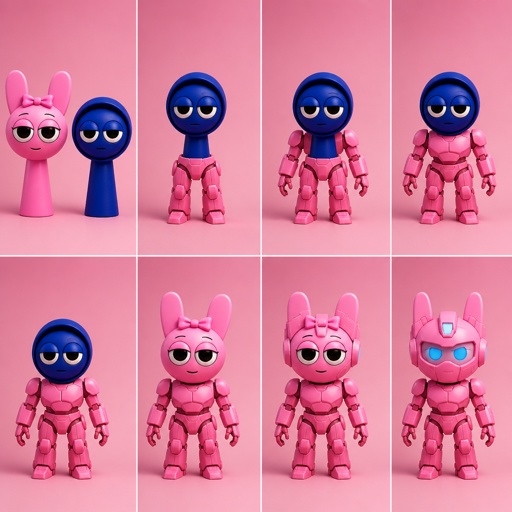 Pinki from Sprunki as Elita One merging her legs onto Jevin from Sprunki and then her arms and then her Body and lastly her head and helmet