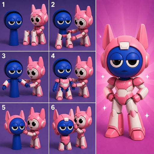 Pinki from Sprunki as Elita One merging her legs onto Jevin from Sprunki and then her arms and then her Body and lastly her head and helmet