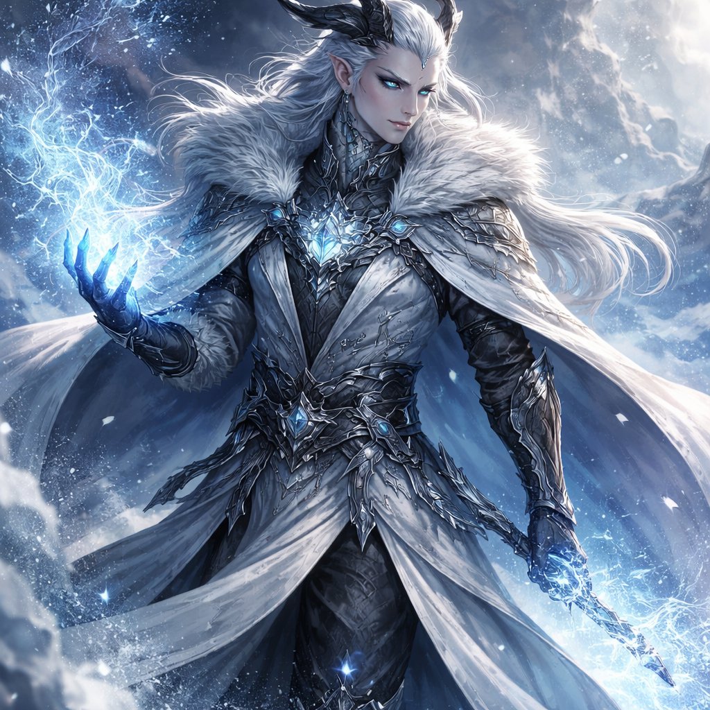 CHARACTER ART BRIEF – DAGGERHEART TTRPG Character Name Hyōrimir Frostscale Title: The White Storm ⸻ CORE CONCEPT A dragon-blooded sorcerer whose power manifests as ice, frost, and living storms. He is not loud or flamboyant — his presence is cold, restrained, and dangerous, like the calm at the center of a blizzard. Think: “A living winter storm held barely in check.” ⸻ SPECIES / ANCESTRY Draconic-Blooded Humanoid (Dragonborn-adjacent, not fully draconic) • Humanoid proportions • Subtle draconic features rather than a full dragon head • Skin partially overlaid with frost-like scales ⸻ PHYSICAL APPEARANCE Build • Tall, lean, and powerful • Athletic but not bulky • Posture is controlled and deliberate Skin & Scales • Pale, cold-toned skin (icy gray or blue-white) • Translucent, ice-like scales along: • shoulders • collarbone • forearms • cheekbones or temples • Scales resemble cracked ice or frost crystals, not reptilian armor Face • Sharp, angular features • Calm, distant expression • Emotion is restrained — intensity comes from the eyes Eyes • Pale icy blue or silver • Slight inner glow, like light refracting through ice • When magic is active, frost radiates subtly from the eyes ⸻ HORNS & DRACONIC FEATURES • Two swept-back horns, smooth and slightly ridged • Color: frosted bone, pale gray, or ice-blue • Horns resemble frozen wind-sculpted shapes rather than spikes • Optional: faint frost collecting along the horn edges ⸻ HAIR (optional, artist’s choice) • White, silver, or very pale blue • Medium length, windswept or loosely tied • Hair may appear lightly dusted with frost (If bald, ensure the horns and facial structure carry the silhouette.) ⸻ CLOTHING & GEAR Style • Practical fantasy attire with a mage/sorcerer silhouette • No heavy armor • Layers suitable for cold environments Clothing Details • Long coat, cloak, or mantle with torn or frost-bitten edges • Fabric colors: • white • slate gray • pale blue • muted silver • Subtle arcane patterns, etched like frost veins Accessories • No staff required (magic is innate) • Optional: • arcane focus crystal encased in ice • frost-marked gloves • belt charms shaped like shards or scales ⸻ MAGIC VISUAL EFFECTS Magic should feel natural and elemental, not spell-circle based. • Cold mist around hands and breath • Snowflakes drifting upward instead of falling • Ice forming mid-air in sharp, fractured patterns • Wind bending fabric and hair subtly Magic should look quiet but overwhelming, like pressure building. ⸻ COLOR PALETTE • Whites and off-whites • Ice blue • Silver • Cold gray • Very restrained use of darker tones for contrast Avoid warm colors entirely. ⸻ POSE & MOOD Preferred Pose • One hand partially raised, fingers relaxed but dangerous • The other hand lowered, frost spreading from it • Body angled slightly, not square to the viewer • Calm, controlled stance — not aggressive Mood • Silent menace • Emotional restraint • A sense that losing control would be catastrophic ⸻ THEMATIC NOTES (IMPORTANT) This character is: • Not flashy • Not heroic in a traditional way • Not cruel He is a person constantly choosing restraint over devastation. ⸻ ONE-SENTENCE SUMMARY FOR THE ARTIST A dragon-blooded sorcerer whose body and soul manifest winter itself — calm, restrained, and terrifyingly powerful, like the still center of a blizzard.