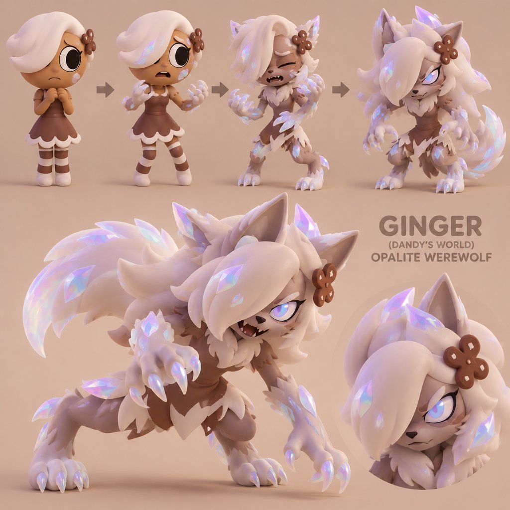 Ginger from Dandy’s world turning into a Opalite Werewolf