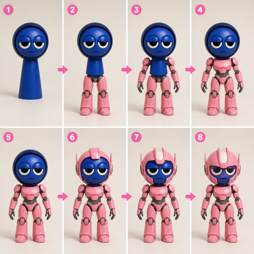 Pinki from Sprunki as Elita One merging her legs onto Jevin from Sprunki and then her arms and then her Body and lastly her head and helmet