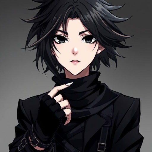 Create a teenage goth boy who has black hair, black eyes, pale skin and his attire is black. Negative Prompt: No Earrings.