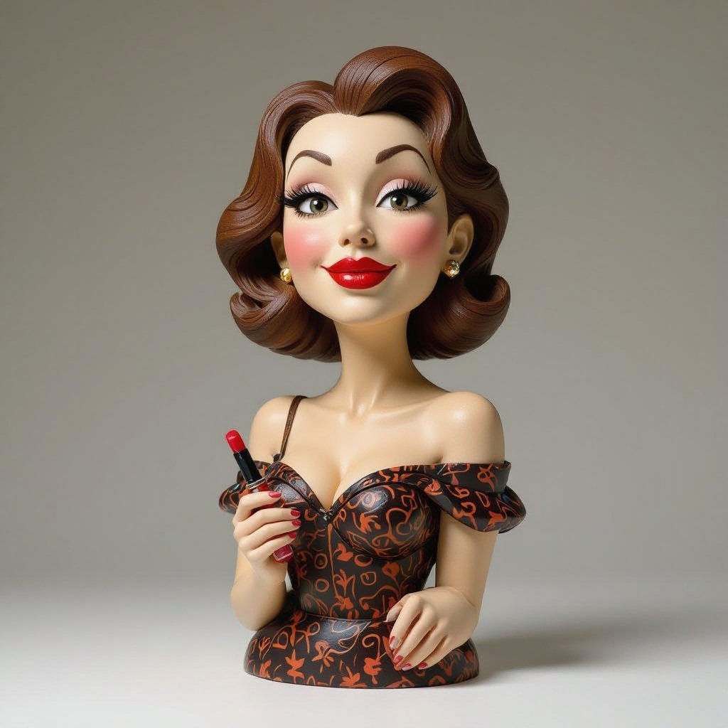 Create a weird looking character showing there whole body head to toe, a lady who will has attitude but is funny looking and loves lipgloss 