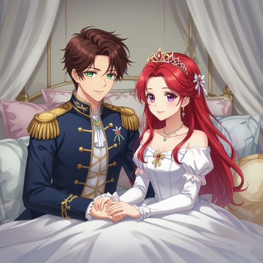 prince and princess in a room surrounded by cushions and bedding 