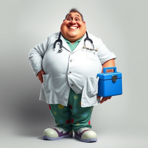 .. create a fat doctor. Who is funny human looking from head to toe. And he always immediately results to surgery for anything even small things. So please be sure to show his whole outfit head to toe. Make him have 1 tooth. Make it more adult humor instead of cartoon humor.