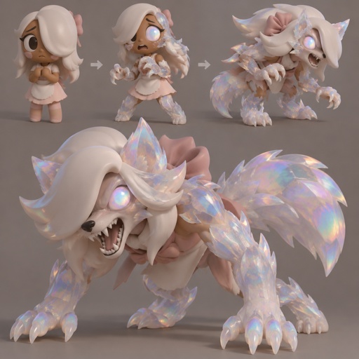 Ginger from dandy’s world turning into a opalite werewolf 