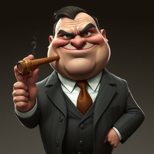 Create a fat funny looking guy who looks like a mobster make him angry but funny, need him with the whole body 