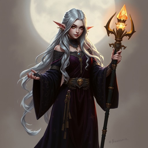 Warlock/Bard female elf with powerful spells and a love for skulls