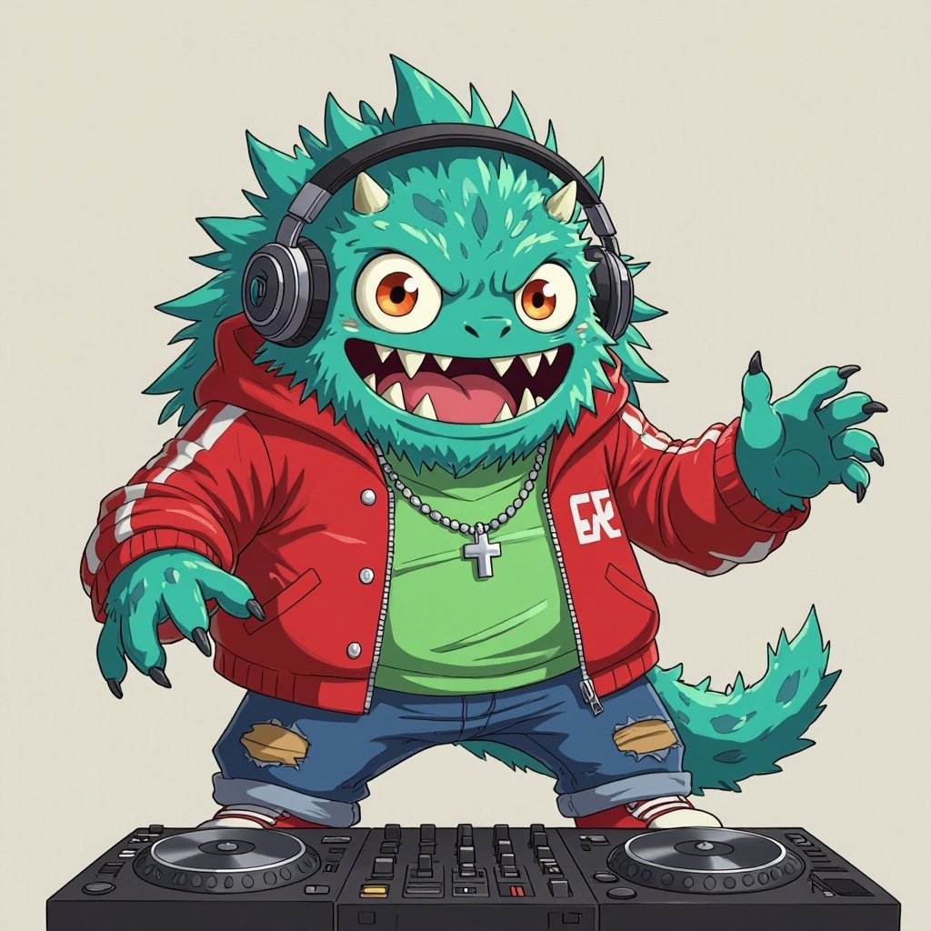 Create a funny looking monster dressed like a dj