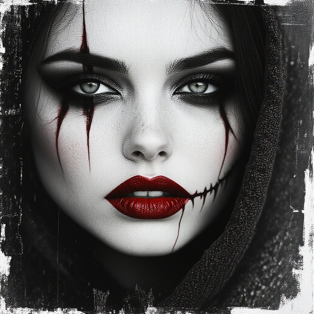 Horror stitched lips 