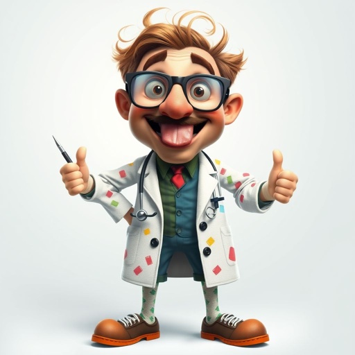 create a doctor. Who is funny human looking from head to toe. And he always immediately results to surgery for anything even small things. So please be sure to show his whole outfit head to toe. Make him have only 1 tooth