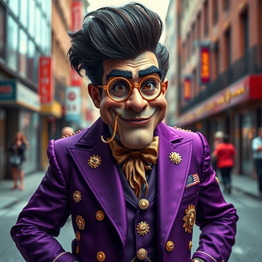 Create a funny arrogant character , showing him head to toe like his whole outfit