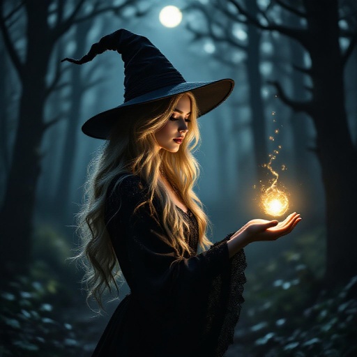 Shimmering witch with long blonde hair 