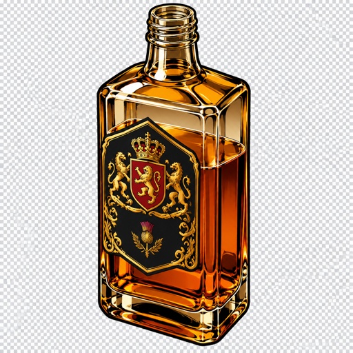 a bottle of liquor with a coat of arms on it