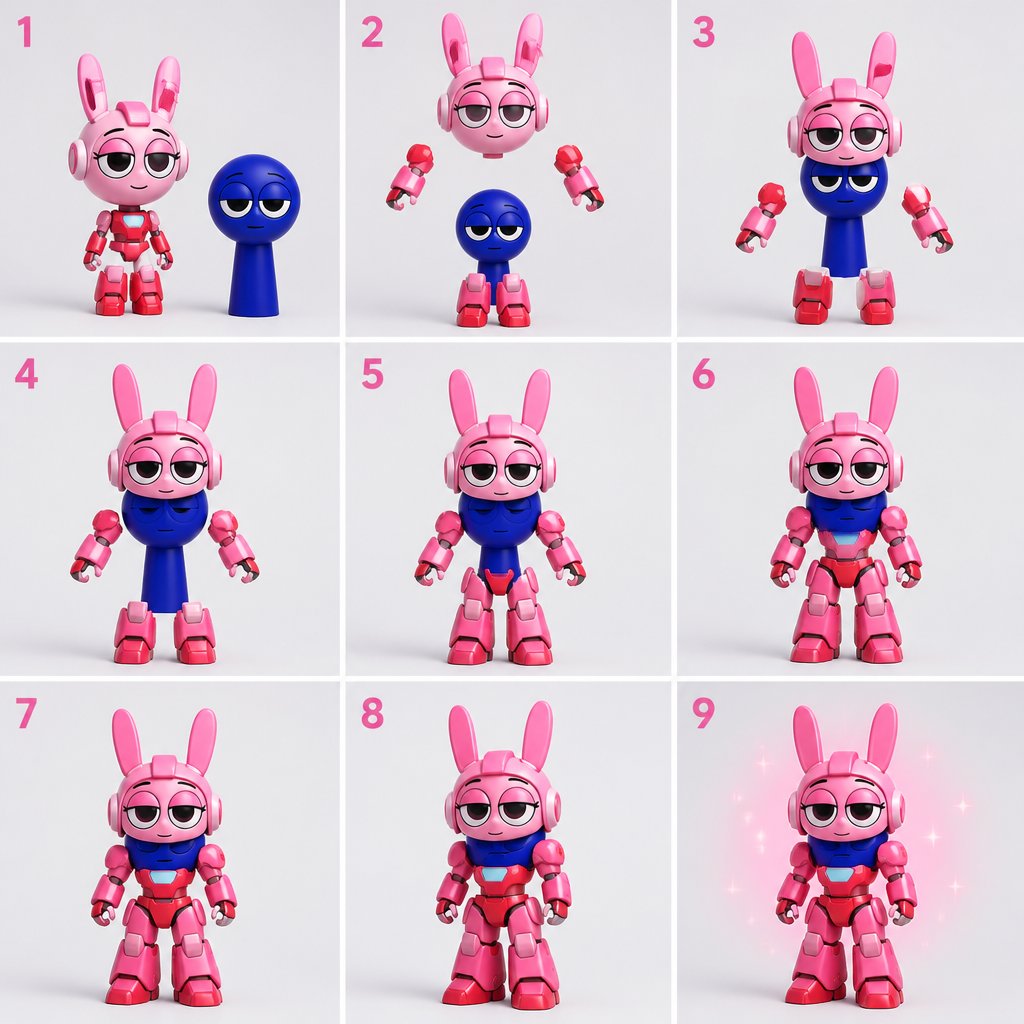 Pinki from Sprunki as Elita One merging her legs onto Jevin from Sprunki and then her arms and then her Body and lastly her head and helmet
