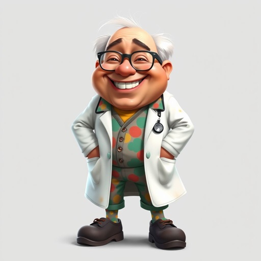 create a fat doctor. Who is funny human looking from head to toe. And he always immediately results to surgery for anything even small things. So please be sure to show his whole outfit head to toe. Make him have 1 tooth