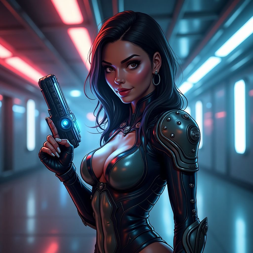Mass Effect Babe wielding an Omni tool