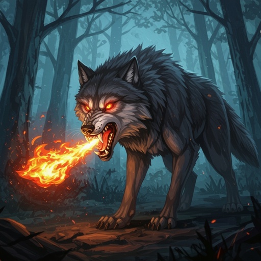 Fire breathing grey wolf