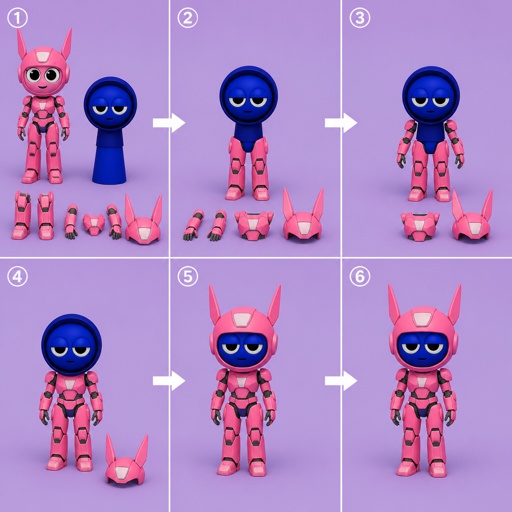 Pinki from Sprunki as Elita One merging her legs onto Jevin from Sprunki and then her arms and then her Body and lastly her head and helmet