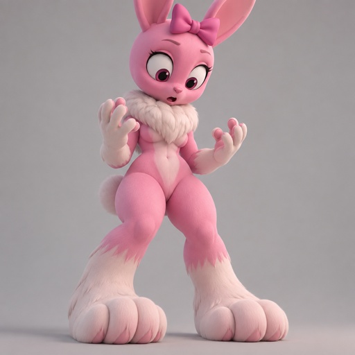 Pinki from Sprunki as her kind Wererabbit self noticing that her feet are turning into Wererabbit paws with her hands following suit and her legs are getting stronger like her body and the fluff on her neck is getting more fluffier 