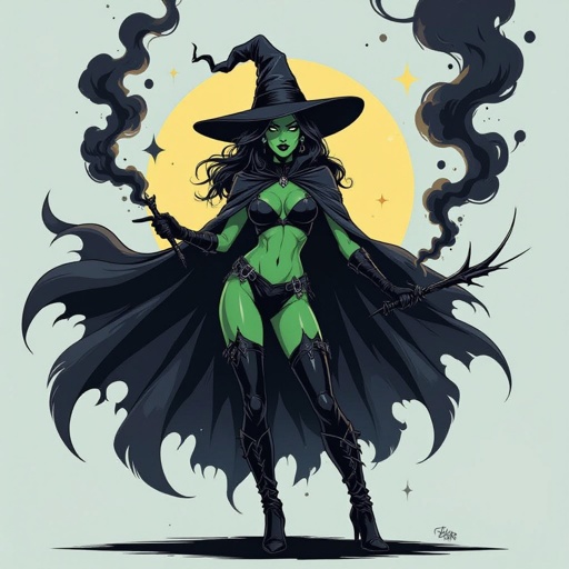 sexy shadow demon witch gypsy slate grey skin large black billowing cloak that emits darkness and shadow smoke. Two piece. Witches Hat.  Wields Black Evil Shadow Smoke Daggers