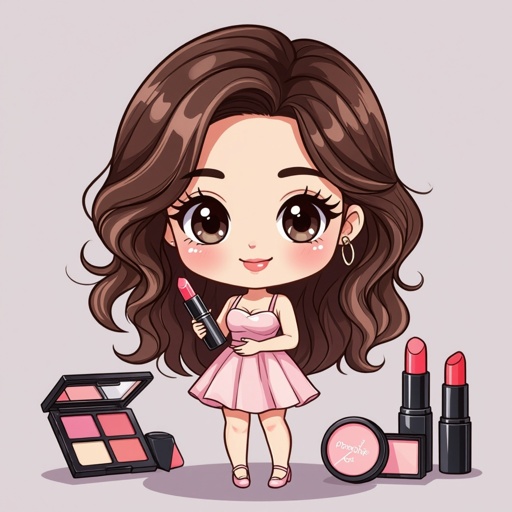 Create a character showing a lady who loves beauty products  