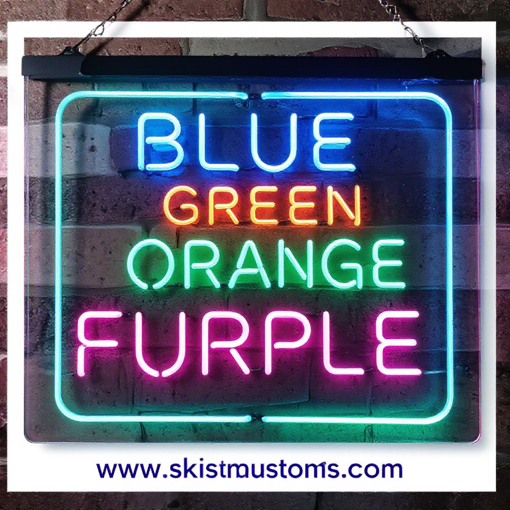 Blue green orange and purple neon sign