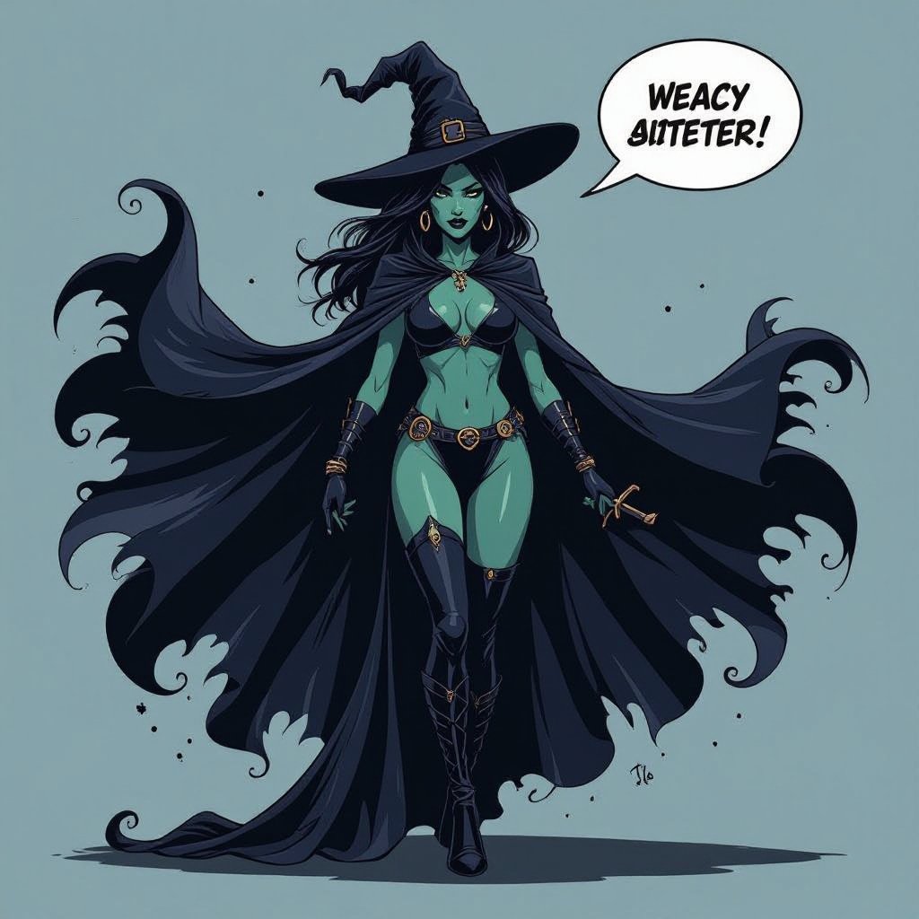 sexy shadow demon witch gypsy slate grey skin large black billowing cloak that emits darkness and shadow. Two piece. Witches Hat.  Wields Flamberge