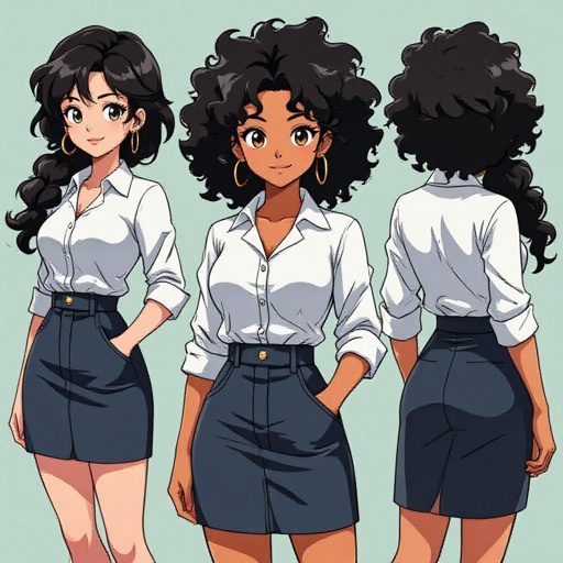 Team Rocket Grunt. Caucasian Black Curly Frizzy Hair. Baggy button up Blouse worn like a dress. 