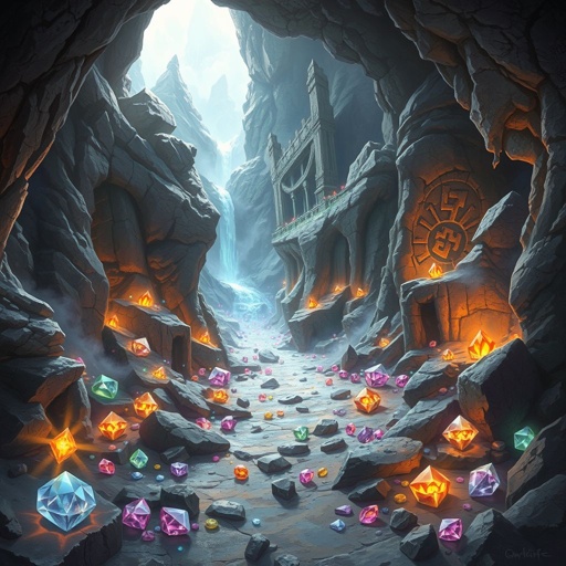 Cave full of magical treasures. No one is in the cave 