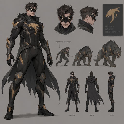 Male superhero with the ability to transform into animals, cool costume, mask