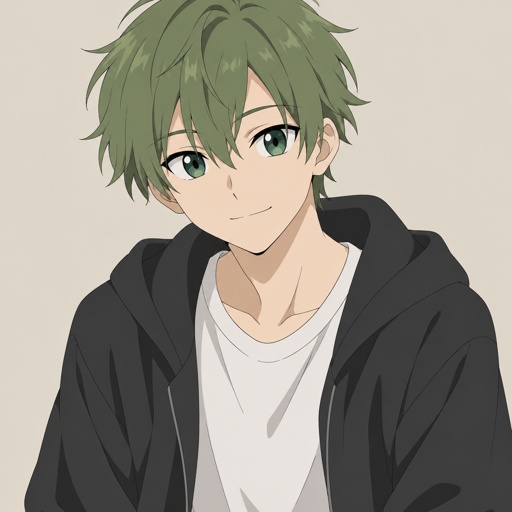 Male, thin, green hair