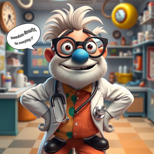 create a funny looking doctor, named doctor p Pom. Who is funny looking from head to toe. And he always says immediately results to surgery for anything even small things 