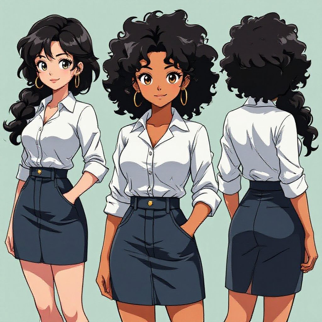 Team Rocket Grunt. Caucasian Black Curly Frizzy Hair. Baggy button up Blouse worn like a dress.