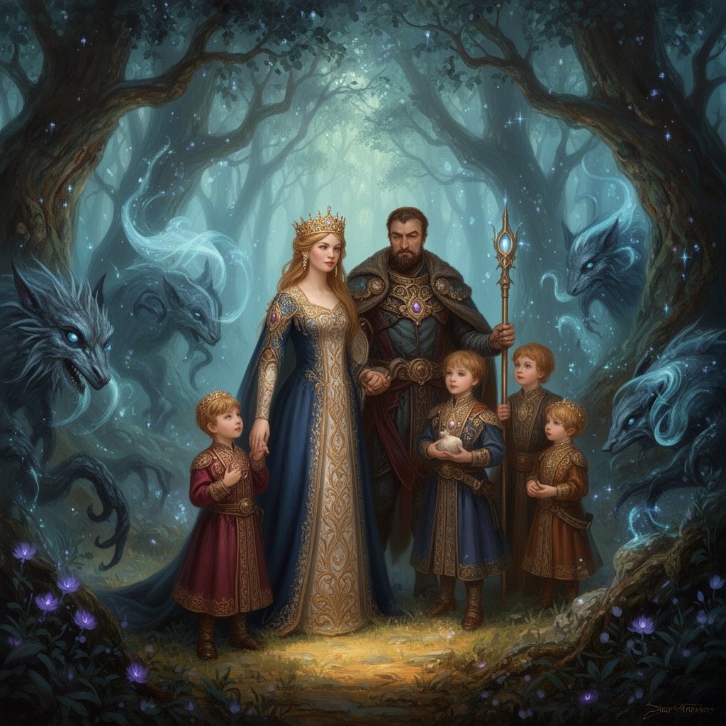 A woman with her husband and 3 children